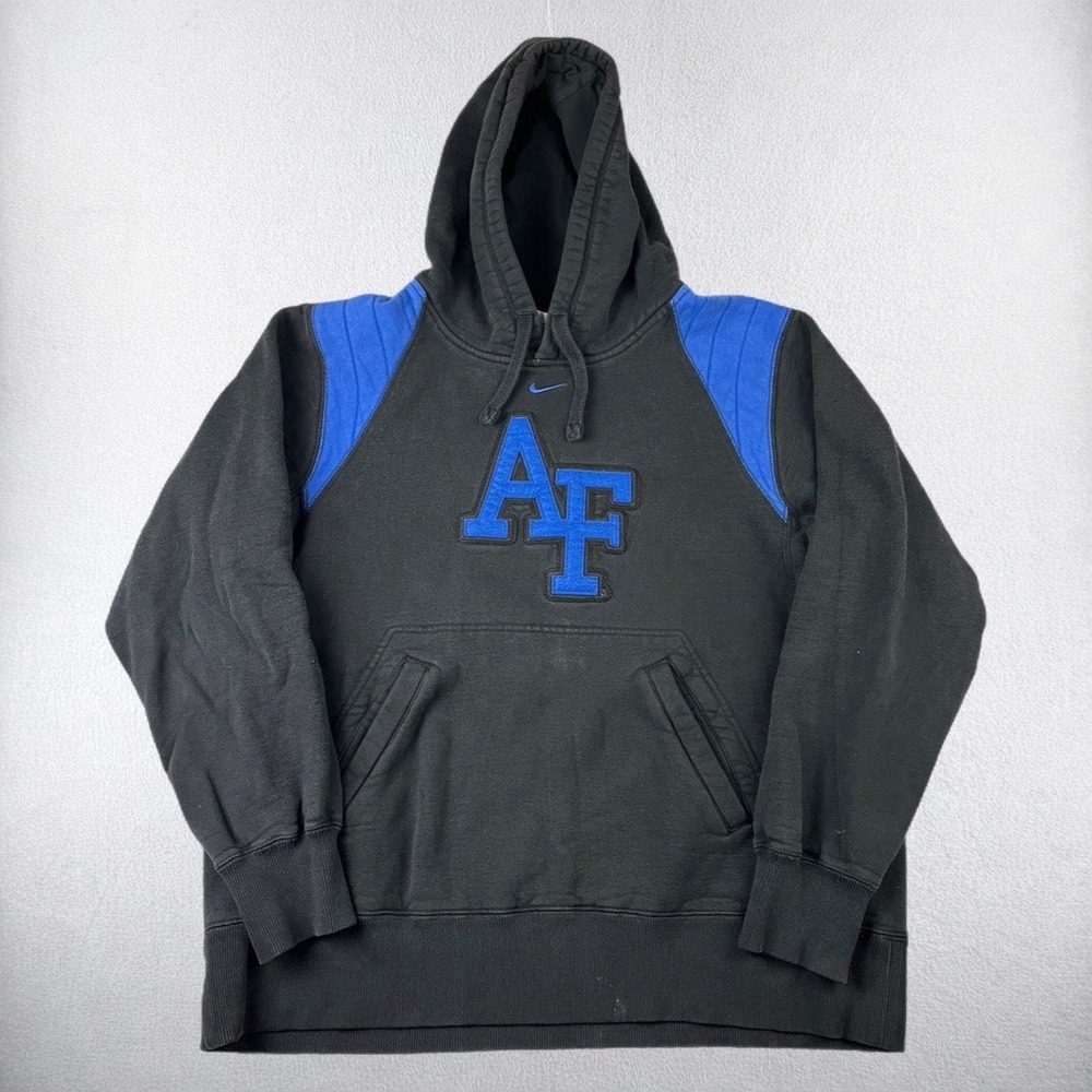 Vintage Nike Air Force Hoodie Mens Medium Black AF Blue Embroidered Sweatshirt
